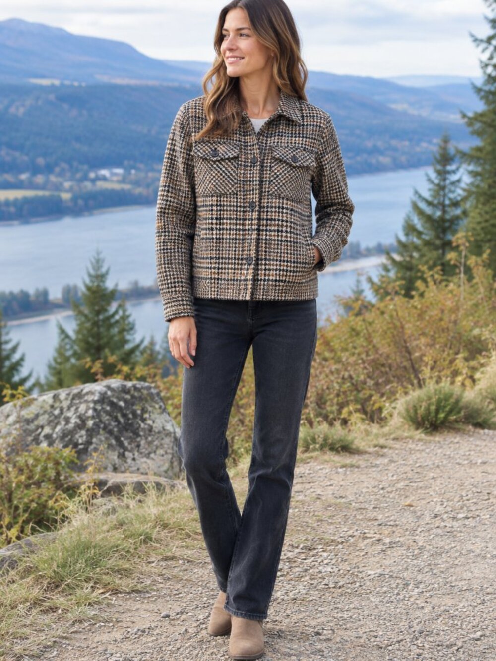 Liverpool Los Angeles Houndstooth Jacket Tan Black Abstract Size Small